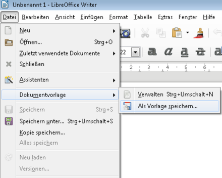 LibreOffice Vorlage speichern