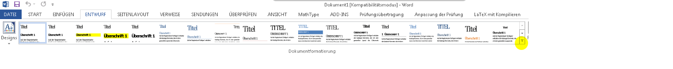 Menüband Entwurf