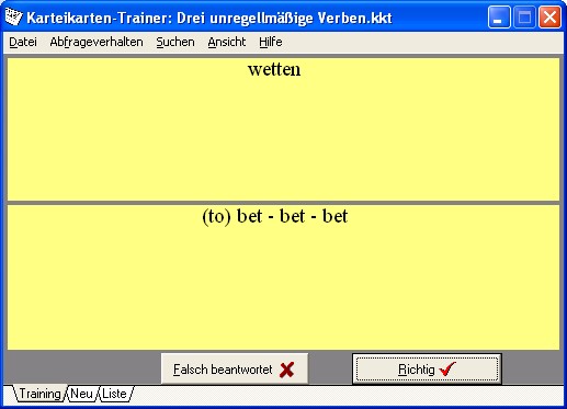 Screenshot Karteikarten Trainer