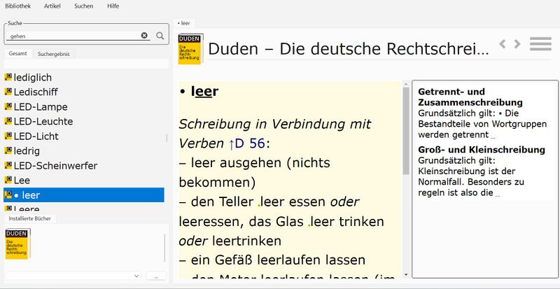 Bildschirmfoto der Benutzeroberfläche der Software "Duden Bibliothek 6"