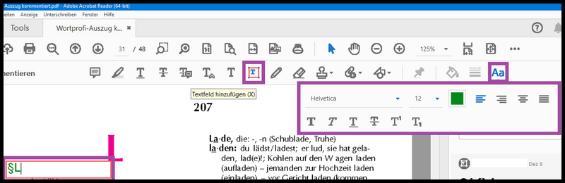 Datei:Nachschlagewerke im PDF-Format am PC mit Adobe Acrobat Abb02 Werkzeug Textfeld hinzufuegen.png