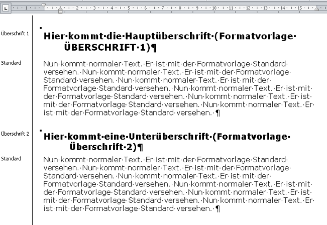 Word Anzeige Formatvorlage