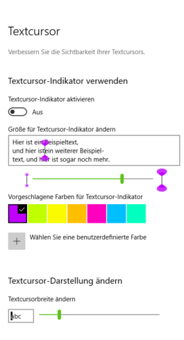 Textcursoreinstellungen