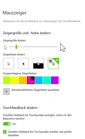 Mauszeiger Einstellungsmöglichkeiten